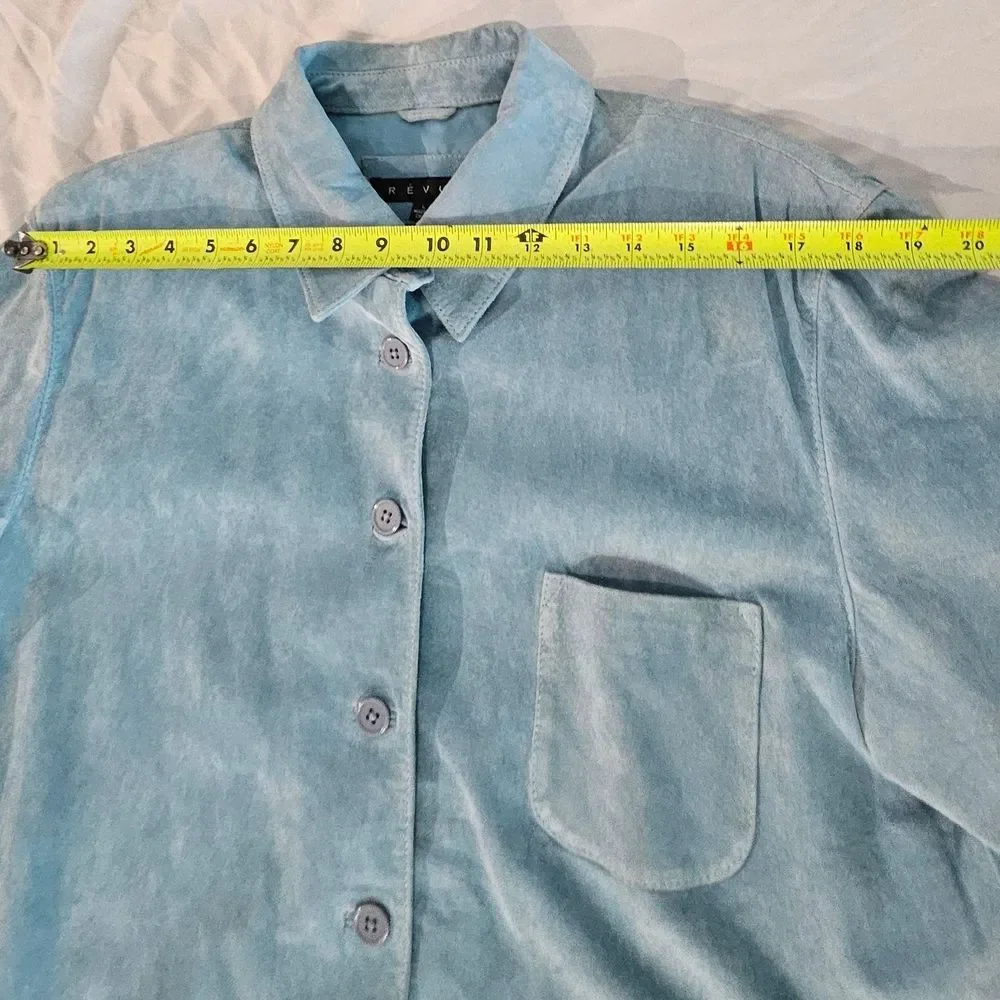 Y2k Women's Sky Blue Button Down 100% Suede Leather Shirt. Preowned Obviosly . - Picture 15 of 15